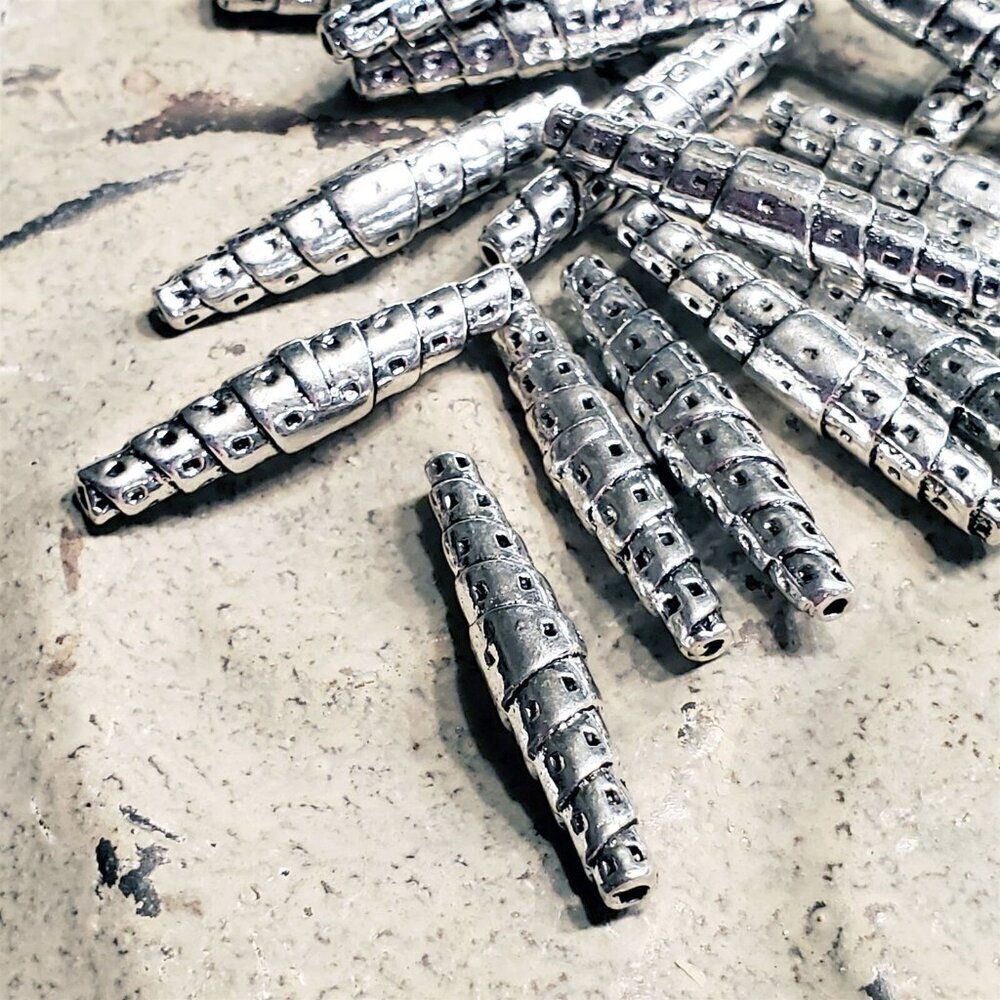 Edgy Antique Silver Gothic Dotted Tapered Oval 25mm Pewter Beads 10 pcs